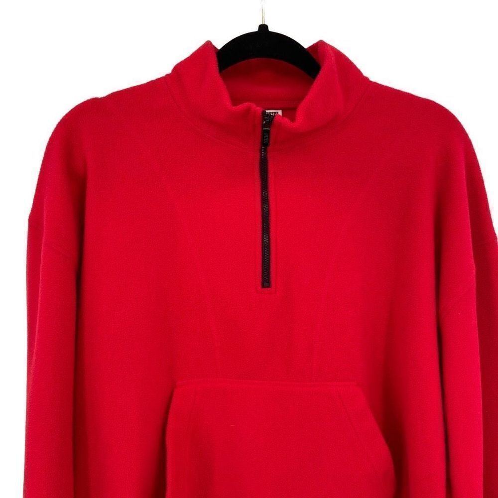 Pink Victoria's Secret 1/4 zip Fleece Pullover Sweatshirt Red Large - Picture 3 of 7